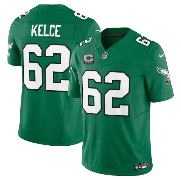Youth Philadelphia Eagles #62 Jason Kelce Green 2023 F.U.S.E. With C Patch Stitched Football Jersey Dzhi->nfl m&n throwback->NFL Jersey